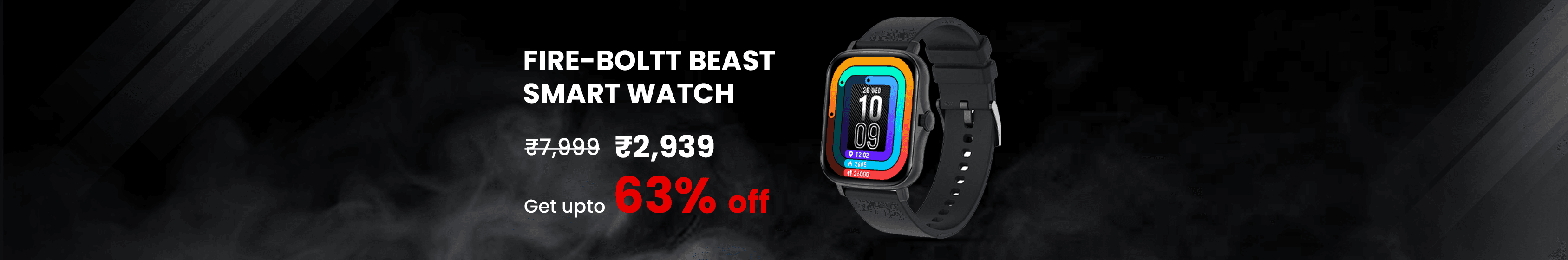 Fire-Boltt Beast Smart Watch (Full Touch 4.13 cm (1.69 inch), 41.35mm) (SPO2, 02BSWAAY#1, Black, Silicone)&nbsp;